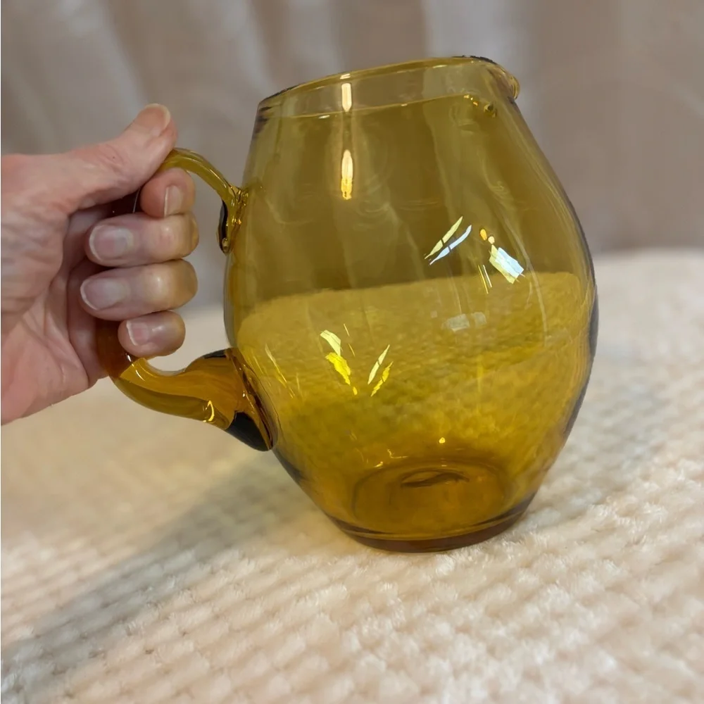 Vintage Handblown Amber Glass Pitcher
